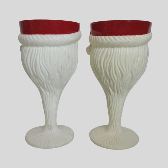VTG Retro Santa Claus Plastic Goblet Cups Wine Christmas Holiday Drinking Set 7" - Picture 2 of 5